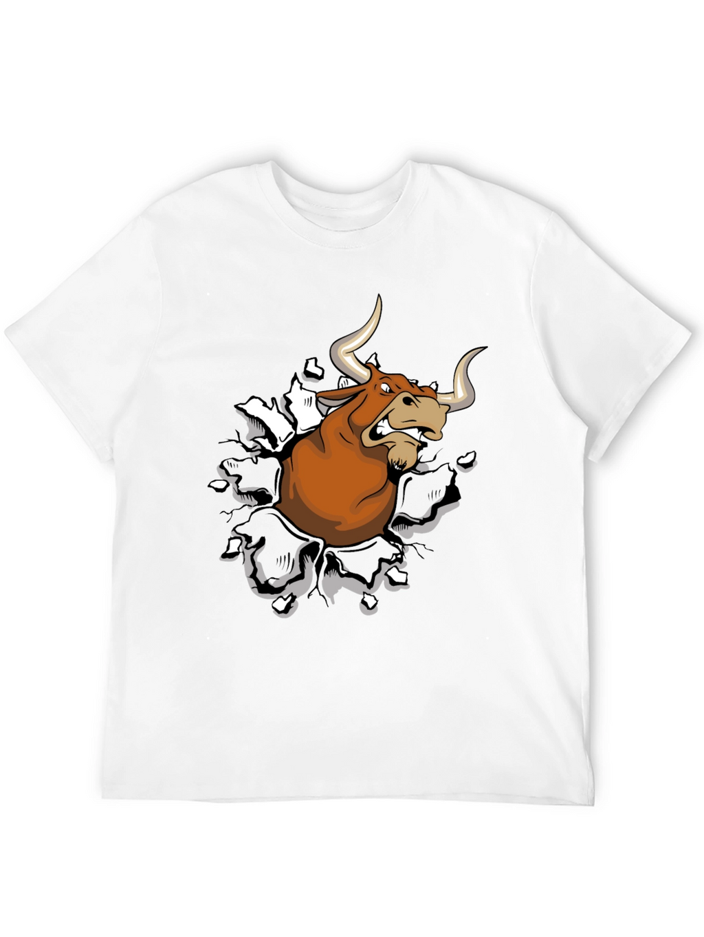 Mens Black T-Shirt with Cartoon Bull Graphic