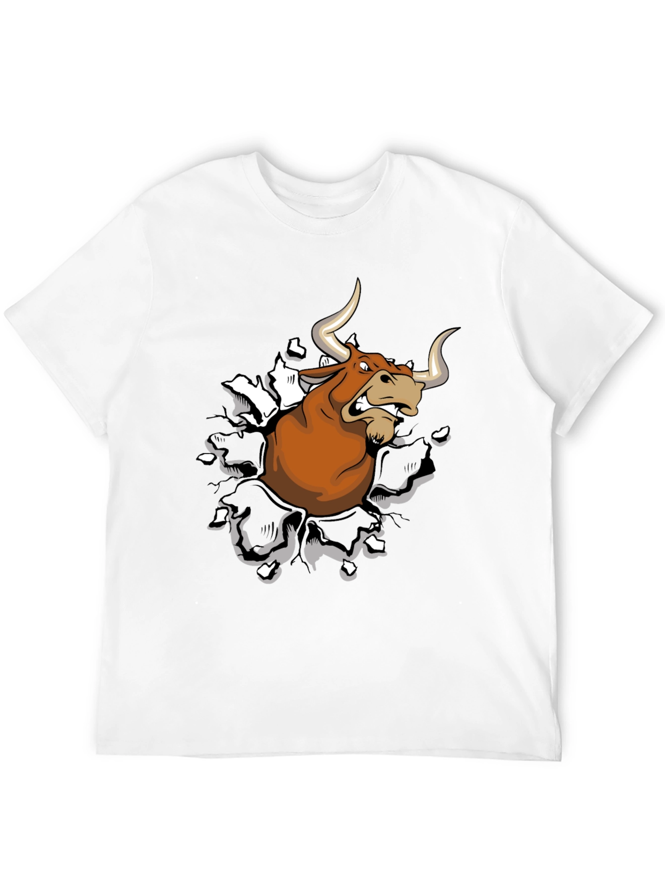 Mens Black T-Shirt with Cartoon Bull Graphic