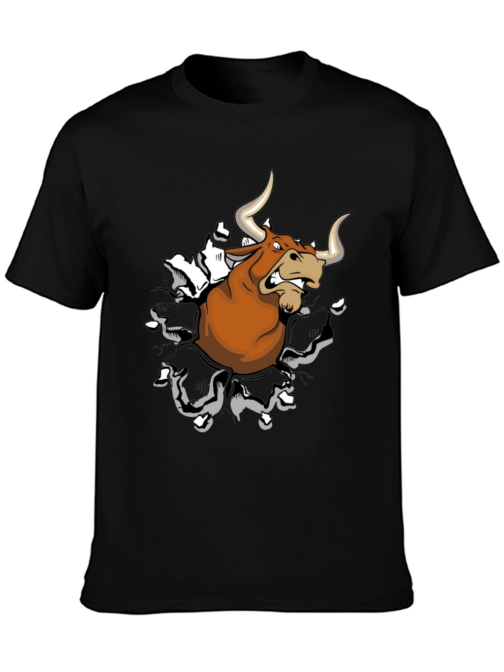 Mens Black T-Shirt with Cartoon Bull Graphic