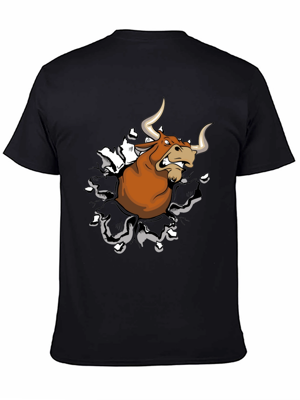 Mens Black T-Shirt with Cartoon Bull Graphic