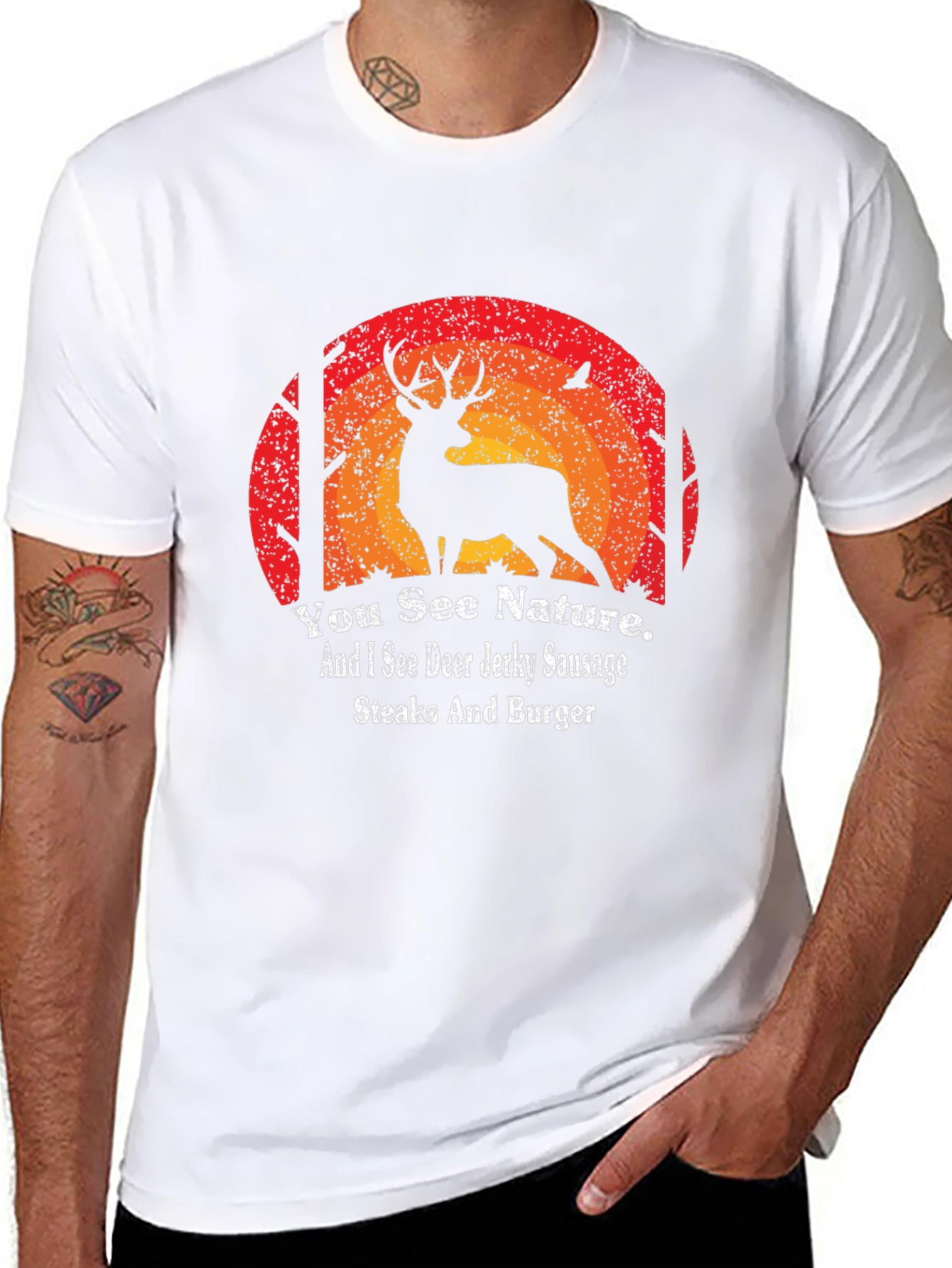Hunting T-Shirt: Deer Jerky Sausage Steaks and Burger