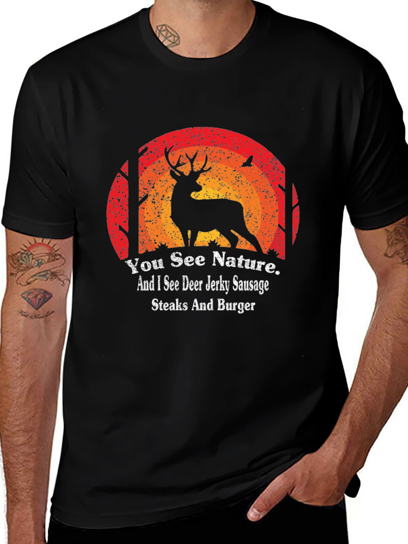 Hunting T-Shirt: Deer Jerky Sausage Steaks and Burger