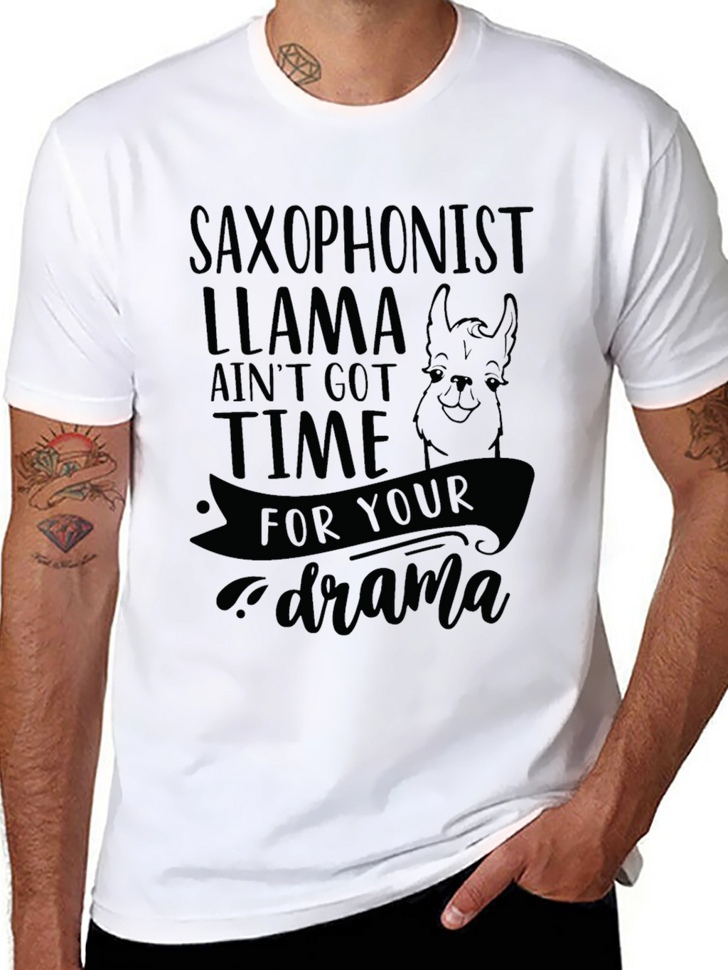 Saxophonist Llama Graphic T-Shirt - No Drama