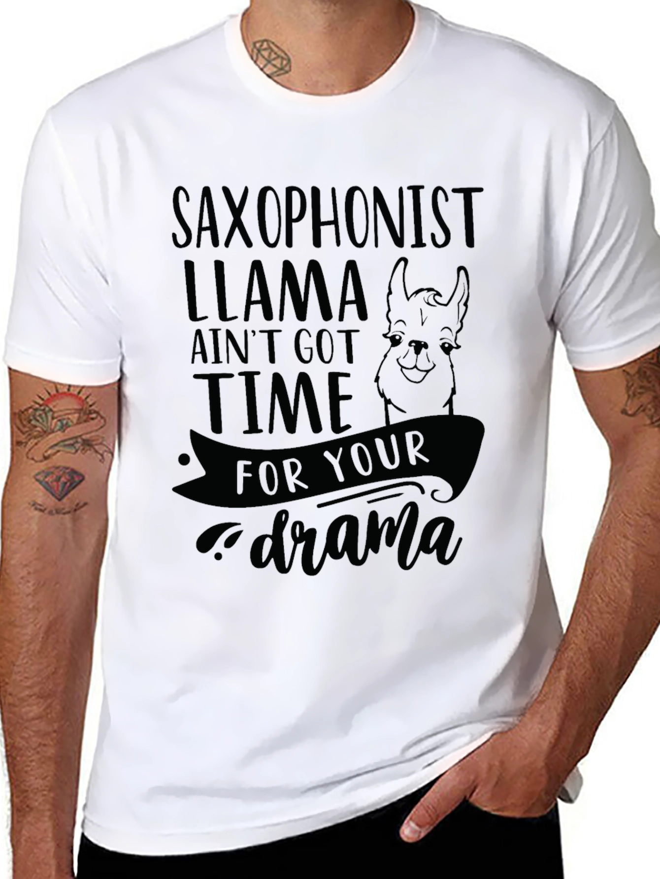 Saxophonist Llama Graphic T-Shirt - No Drama