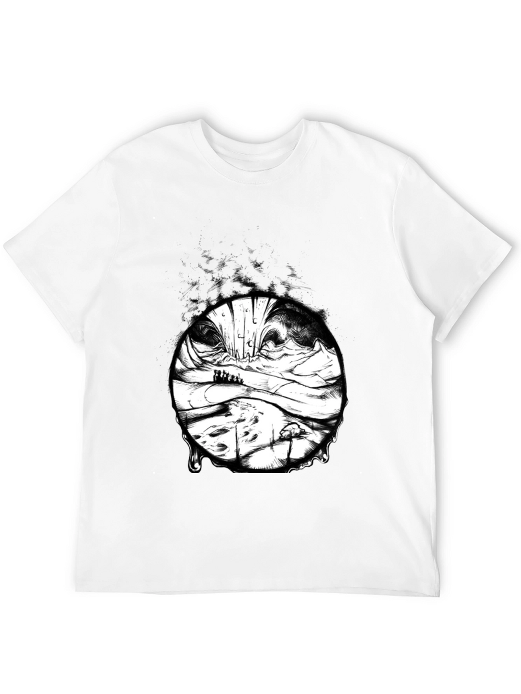 Artistic Black T-Shirt with Surreal Landscape Print
