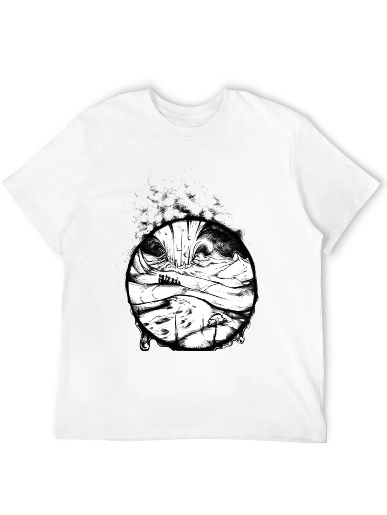 Artistic Black T-Shirt with Surreal Landscape Print