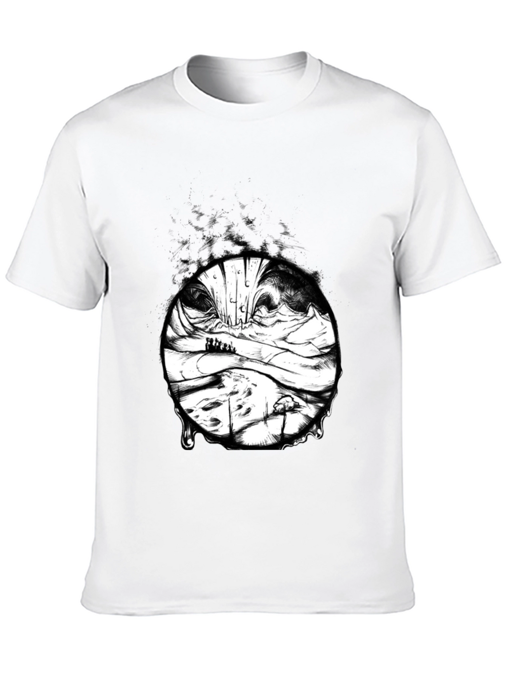 Artistic Black T-Shirt with Surreal Landscape Print