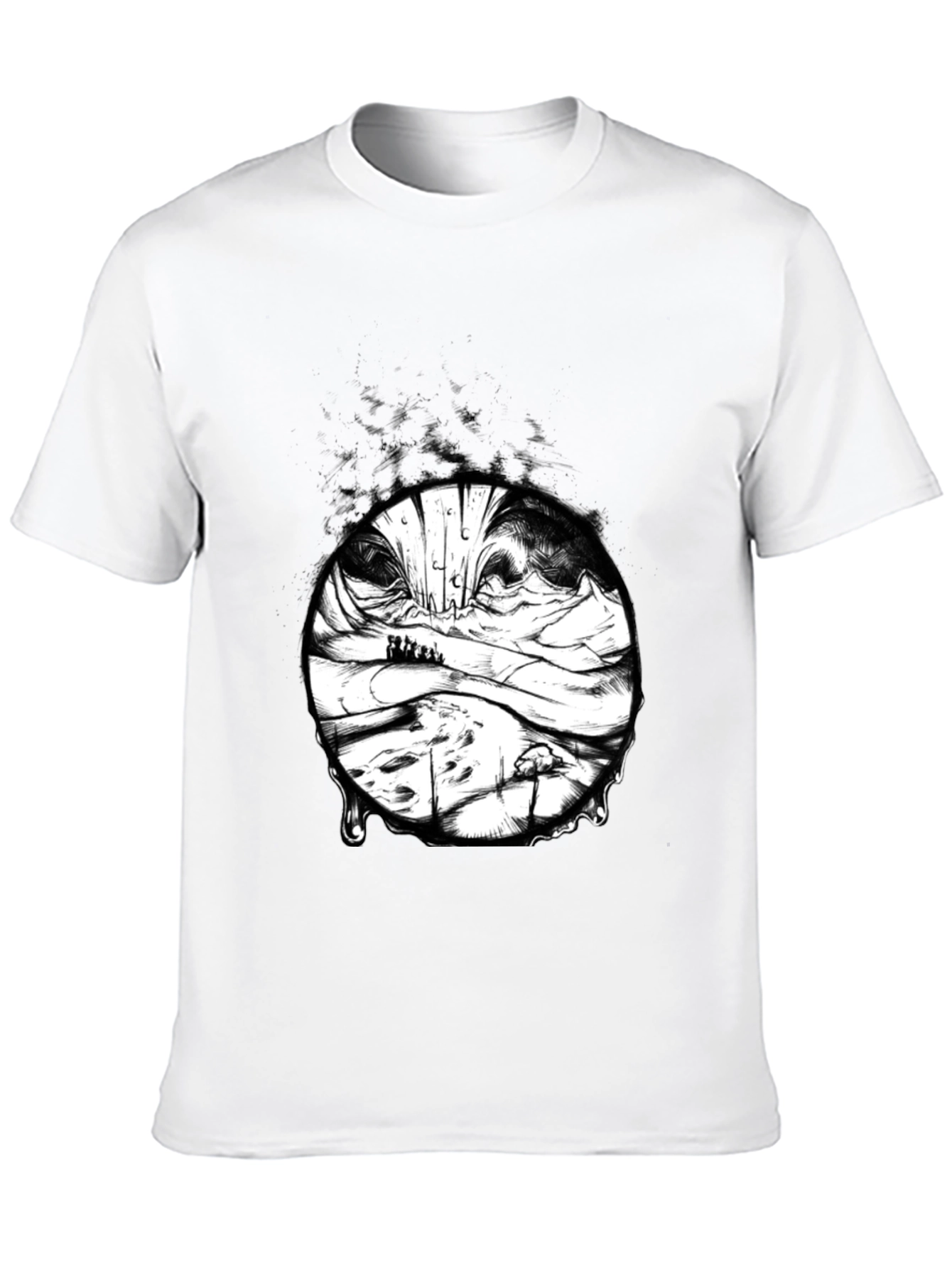 Artistic Black T-Shirt with Surreal Landscape Print