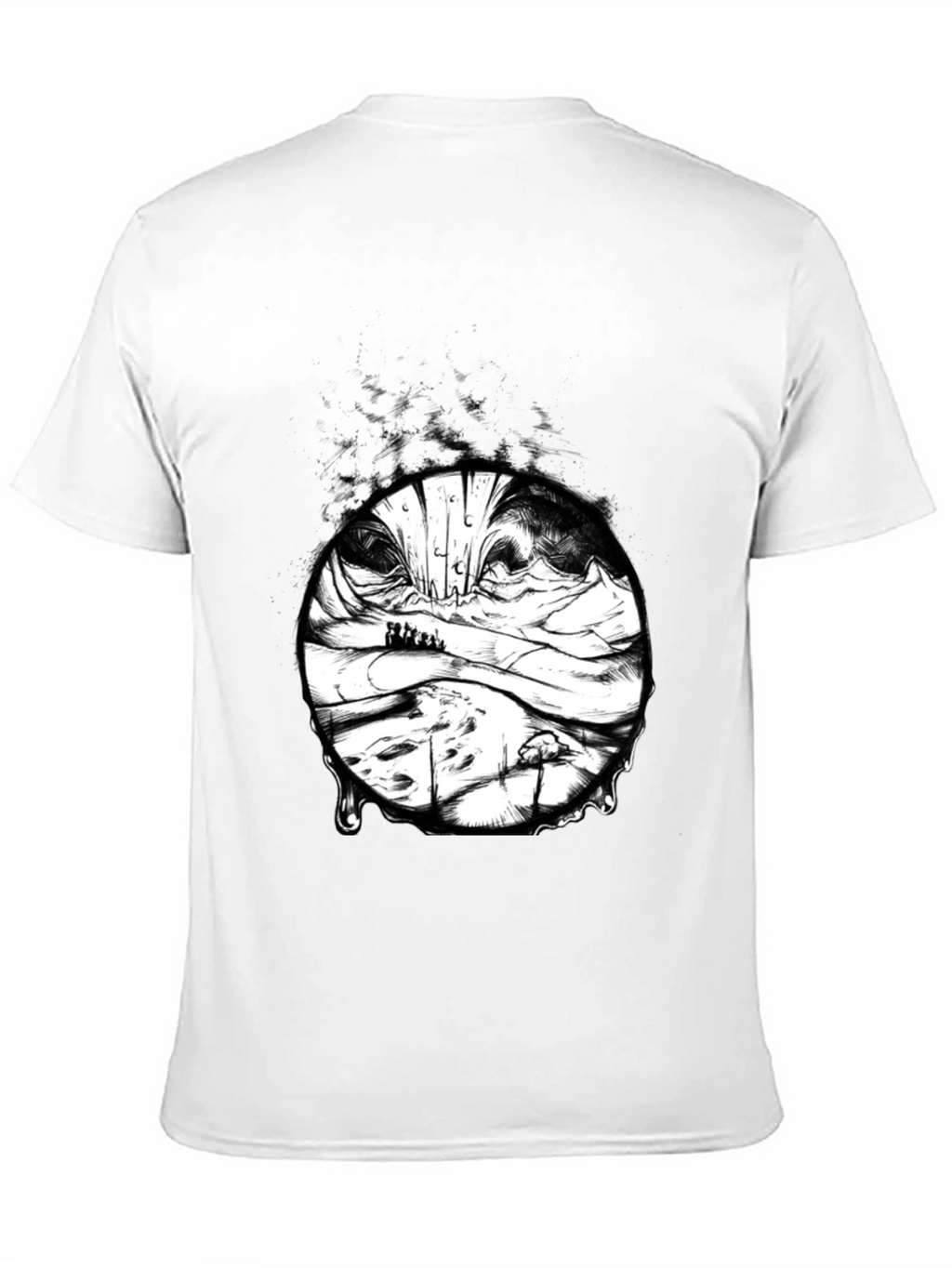 Artistic Black T-Shirt with Surreal Landscape Print