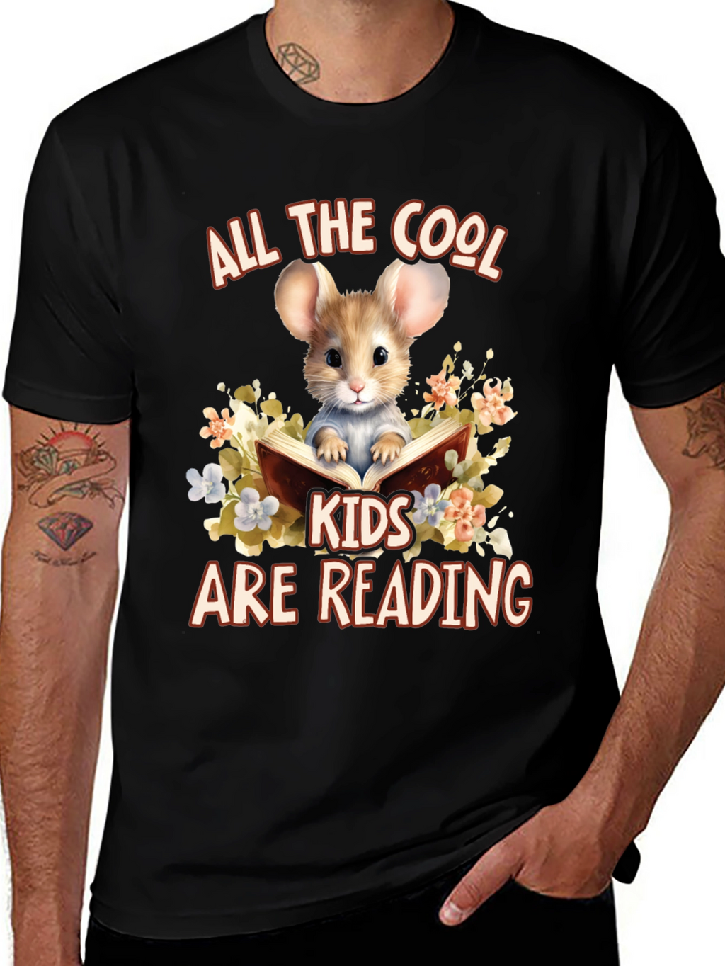 Cool Kids Reading Mouse Graphic T-Shirt