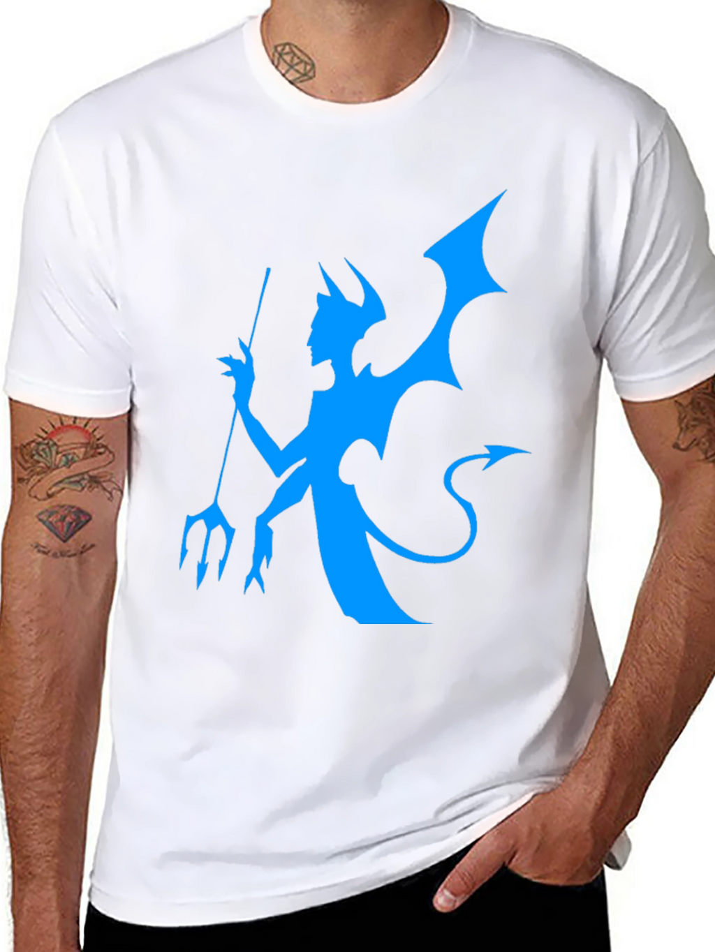 Black T-Shirt with Blue Devil Graphic