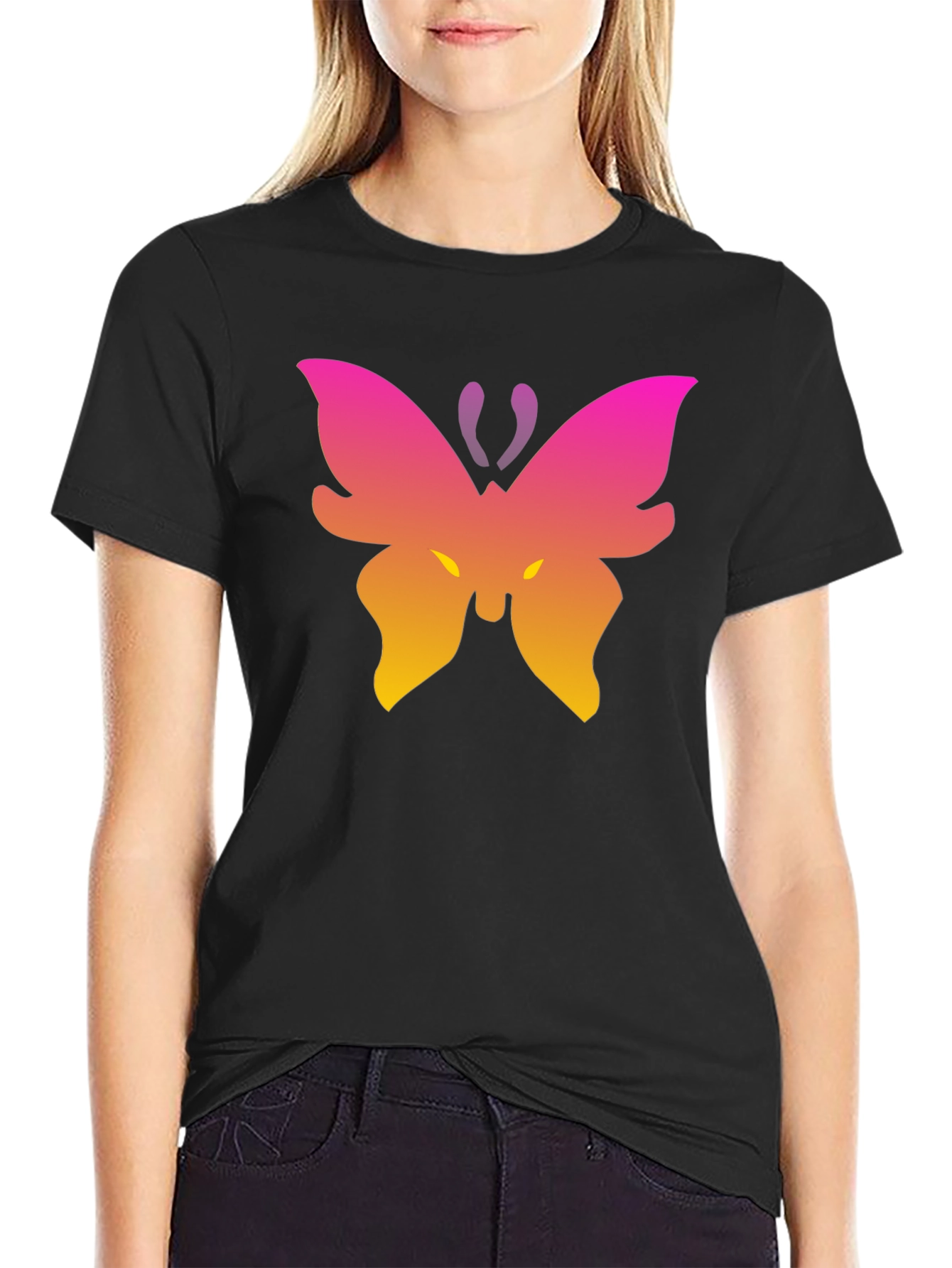 Gradient Butterfly Graphic Black T-Shirt