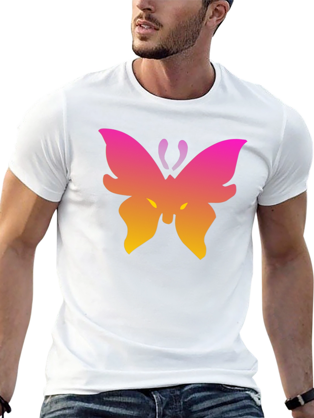 Gradient Butterfly Graphic Black T-Shirt