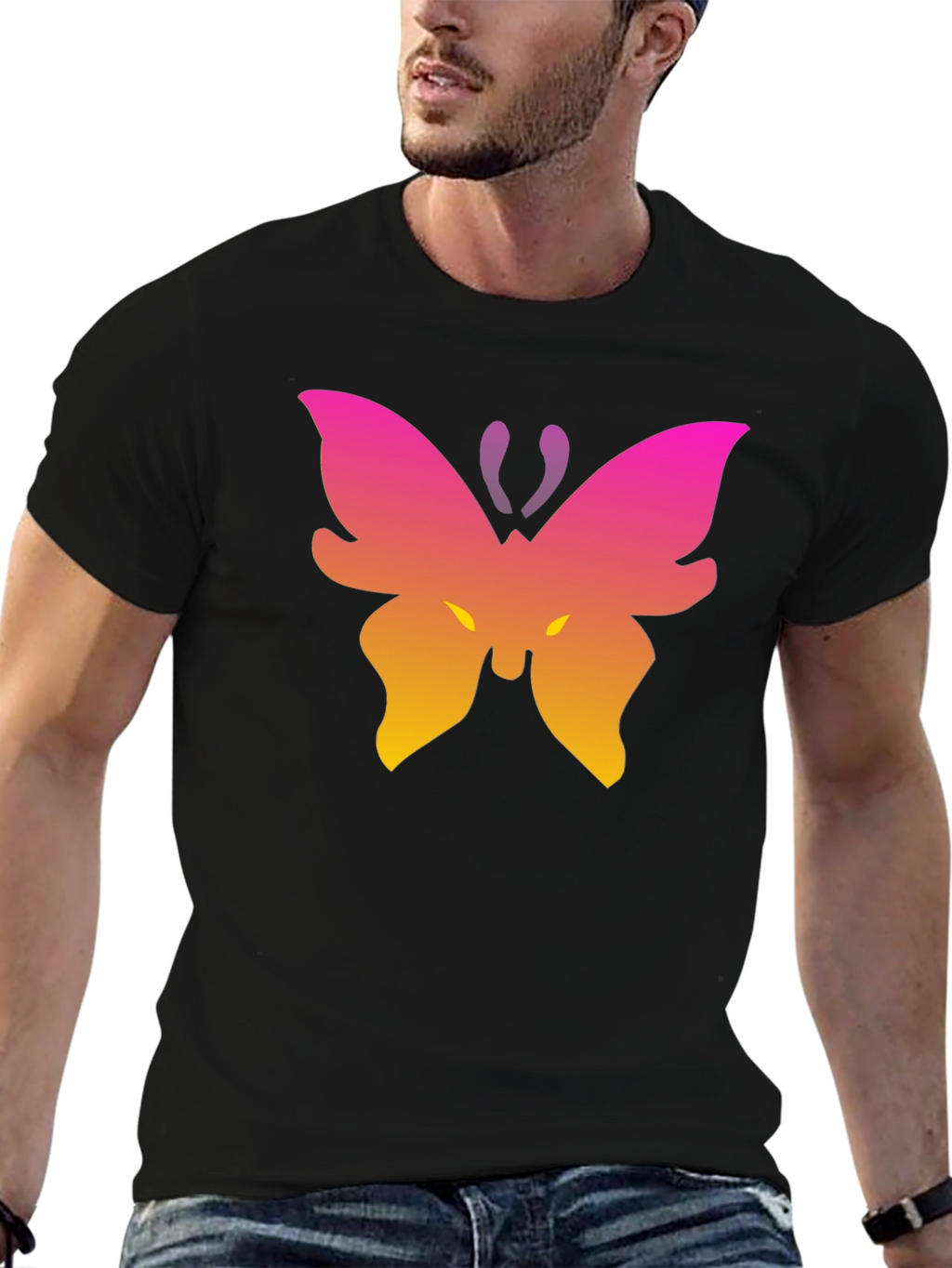 Gradient Butterfly Graphic Black T-Shirt