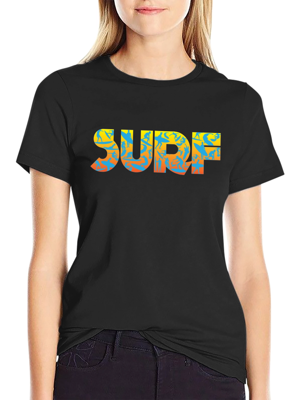 Surf Silhouette Graphic Tee - Black Cotton T-Shirt