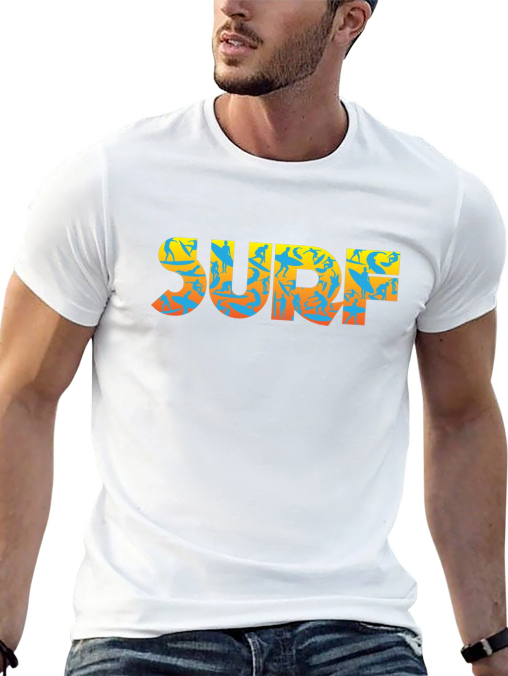 Surf Silhouette Graphic Tee - Black Cotton T-Shirt