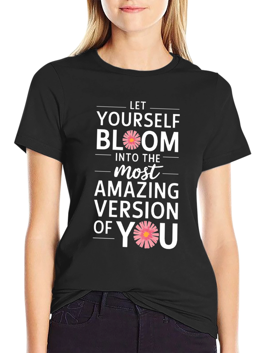 Bloom Yourself Black Cotton Graphic Tee