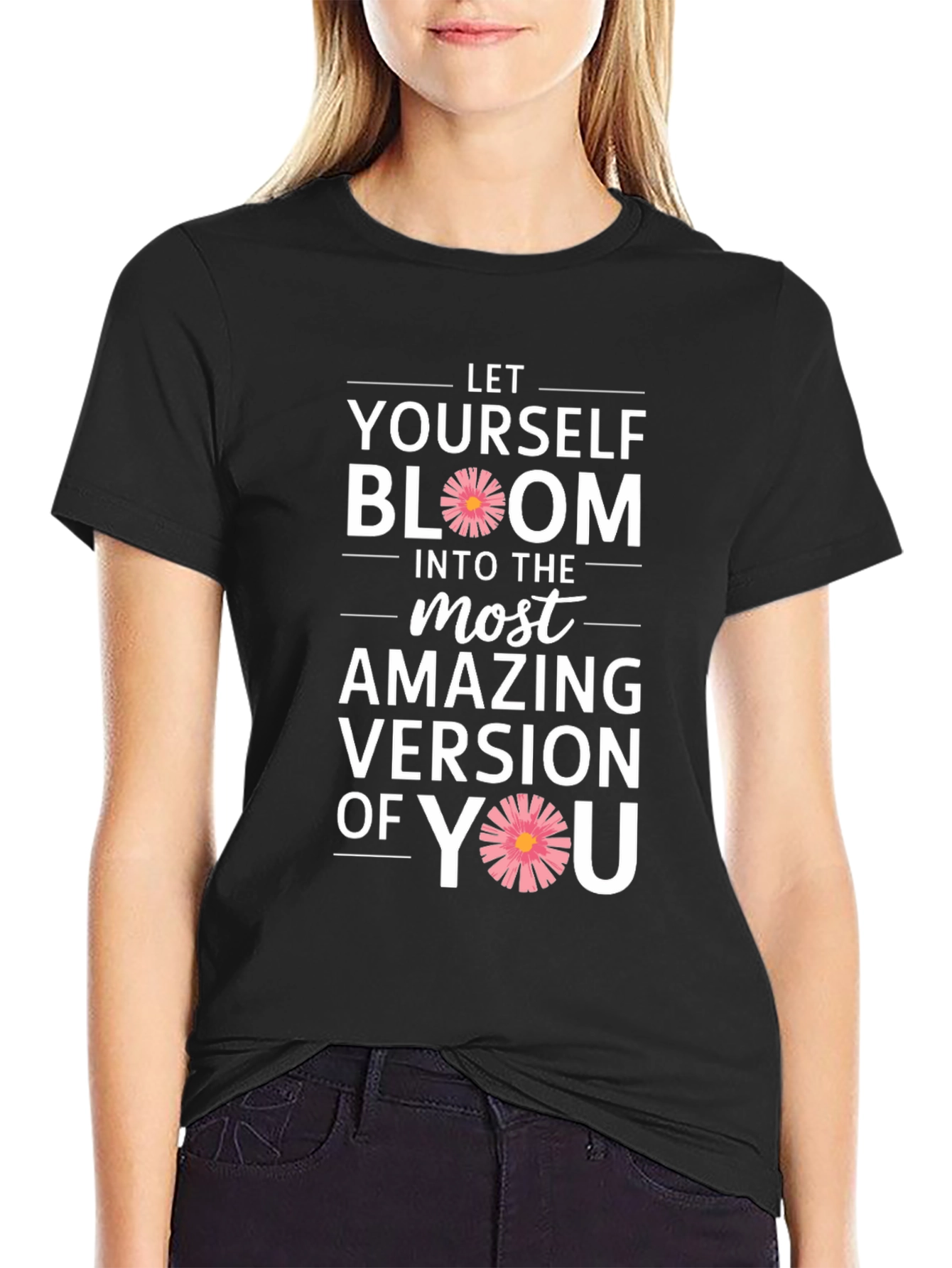 Bloom Yourself Black Cotton Graphic Tee