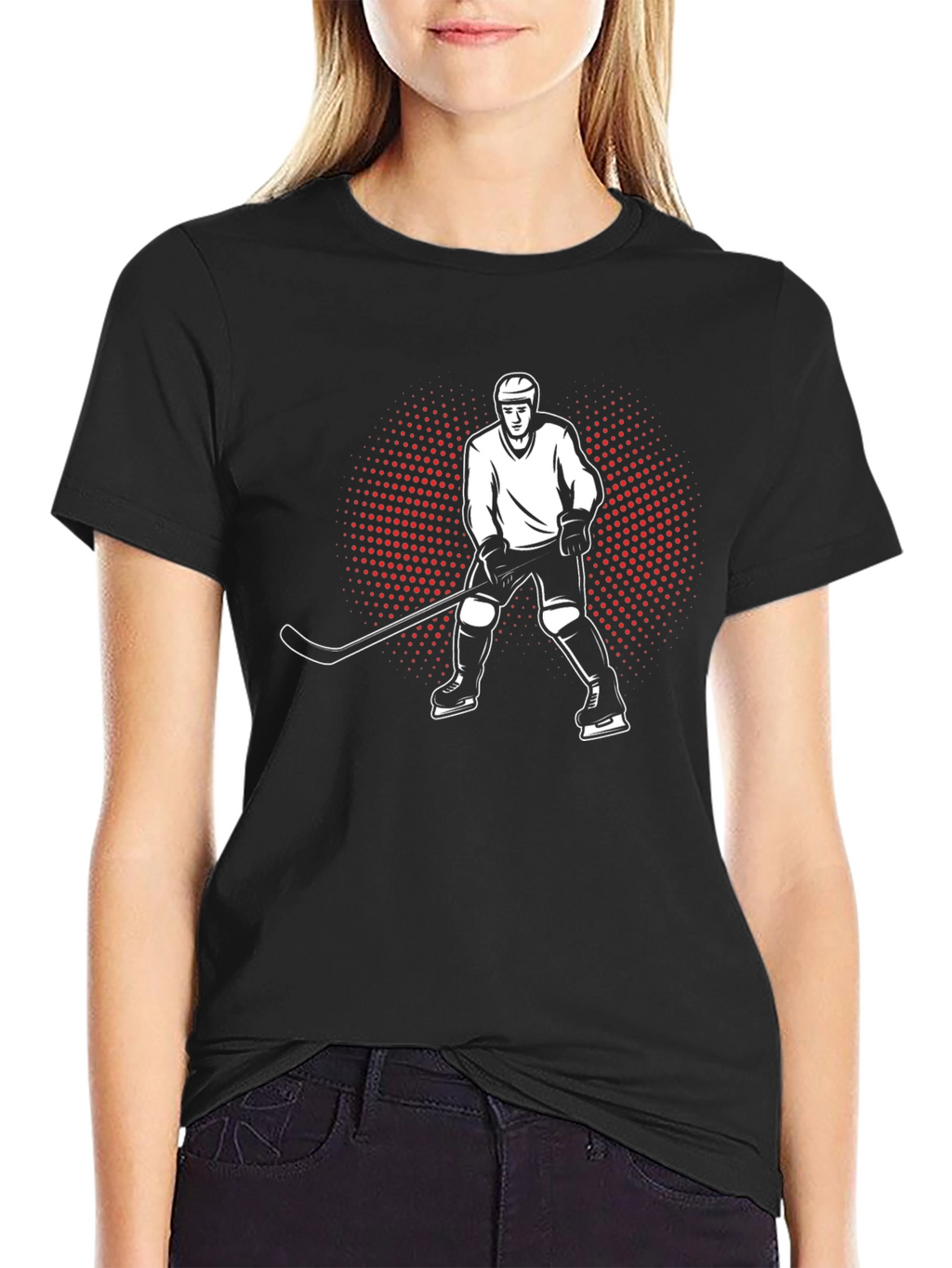 Hockey Player Graphic Tee - Black Cotton T-Shirt
