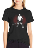 Hockey Player Graphic Tee - Black Cotton T-Shirt