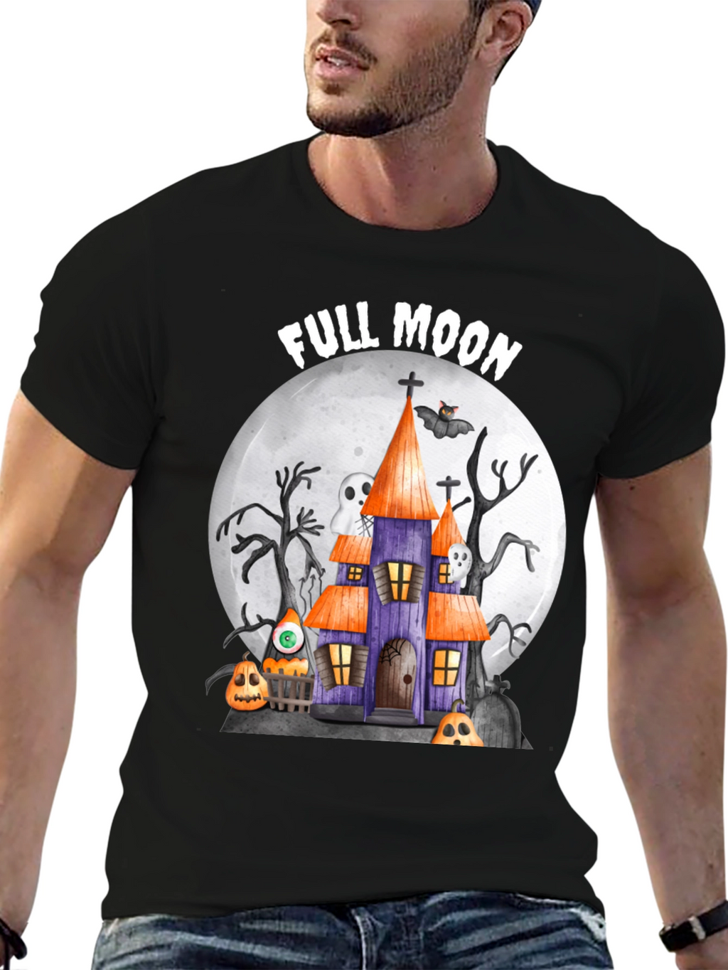 Full Moon Halloween House T-Shirt