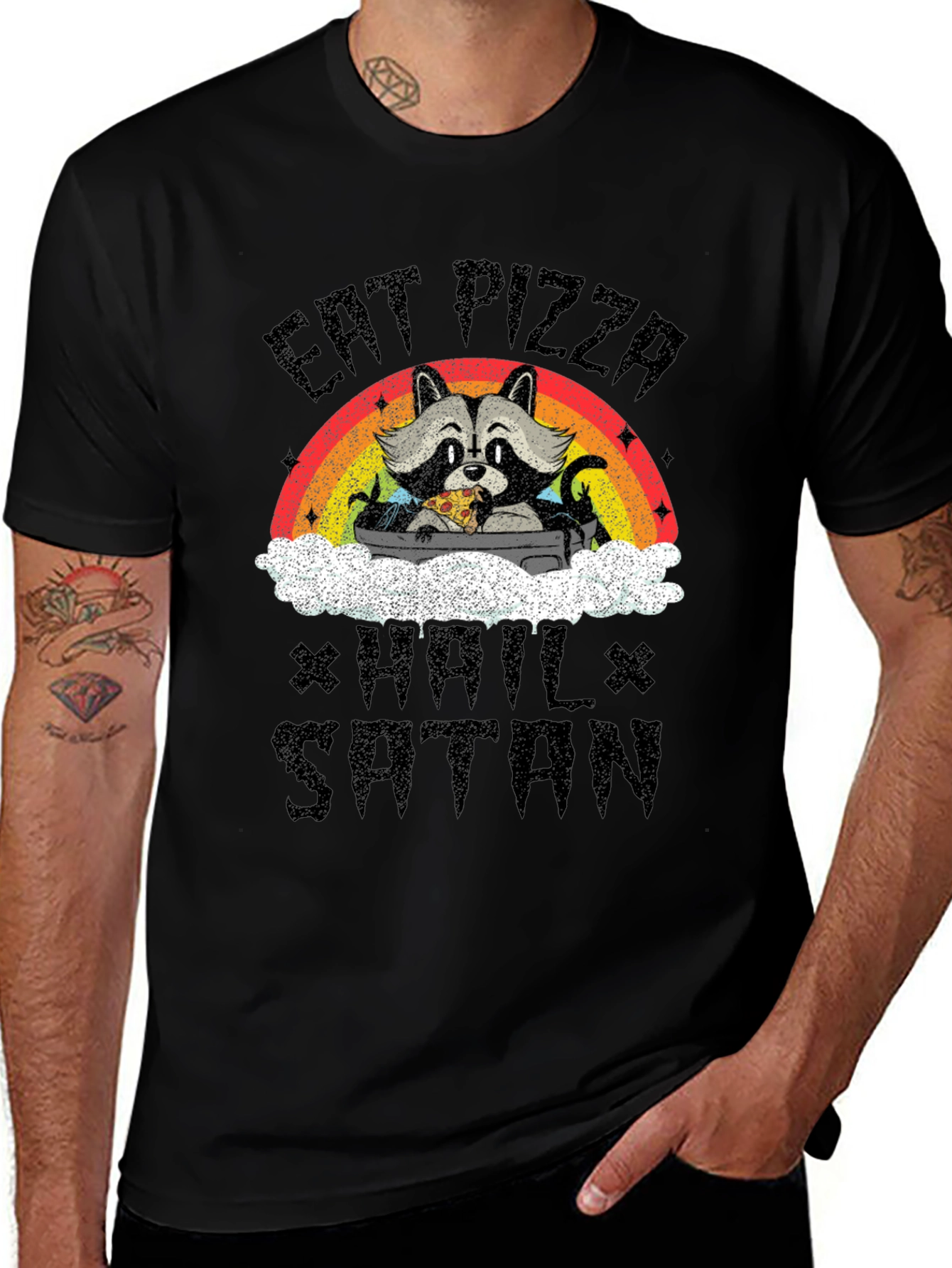 Eat Pizza Hail Satan Raccoon T-Shirt