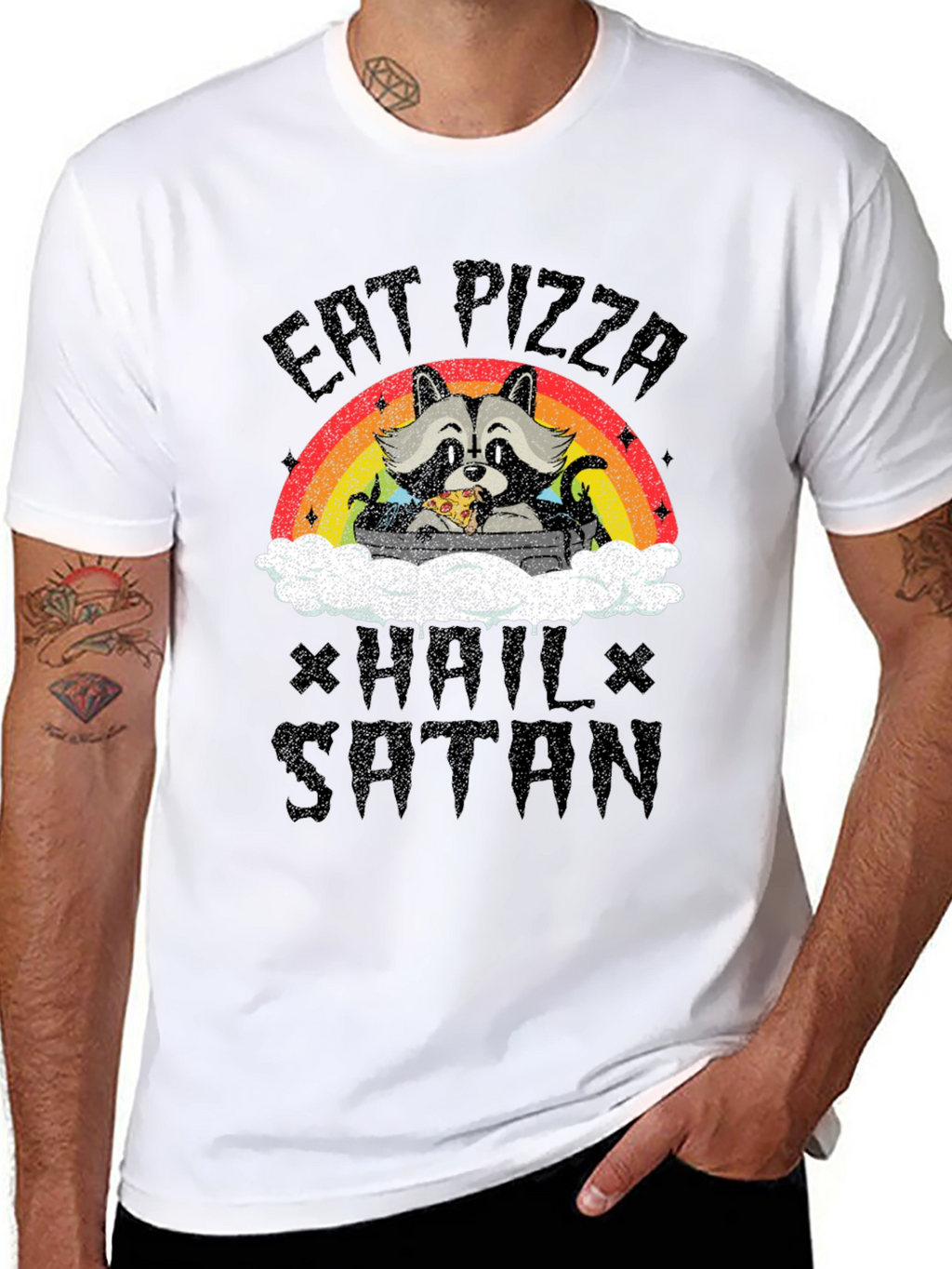 Eat Pizza Hail Satan Raccoon T-Shirt