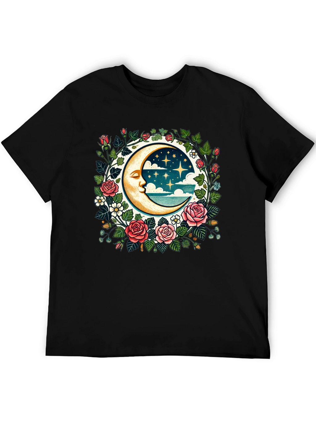 Floral Moon Graphic Tee - Celestial Style