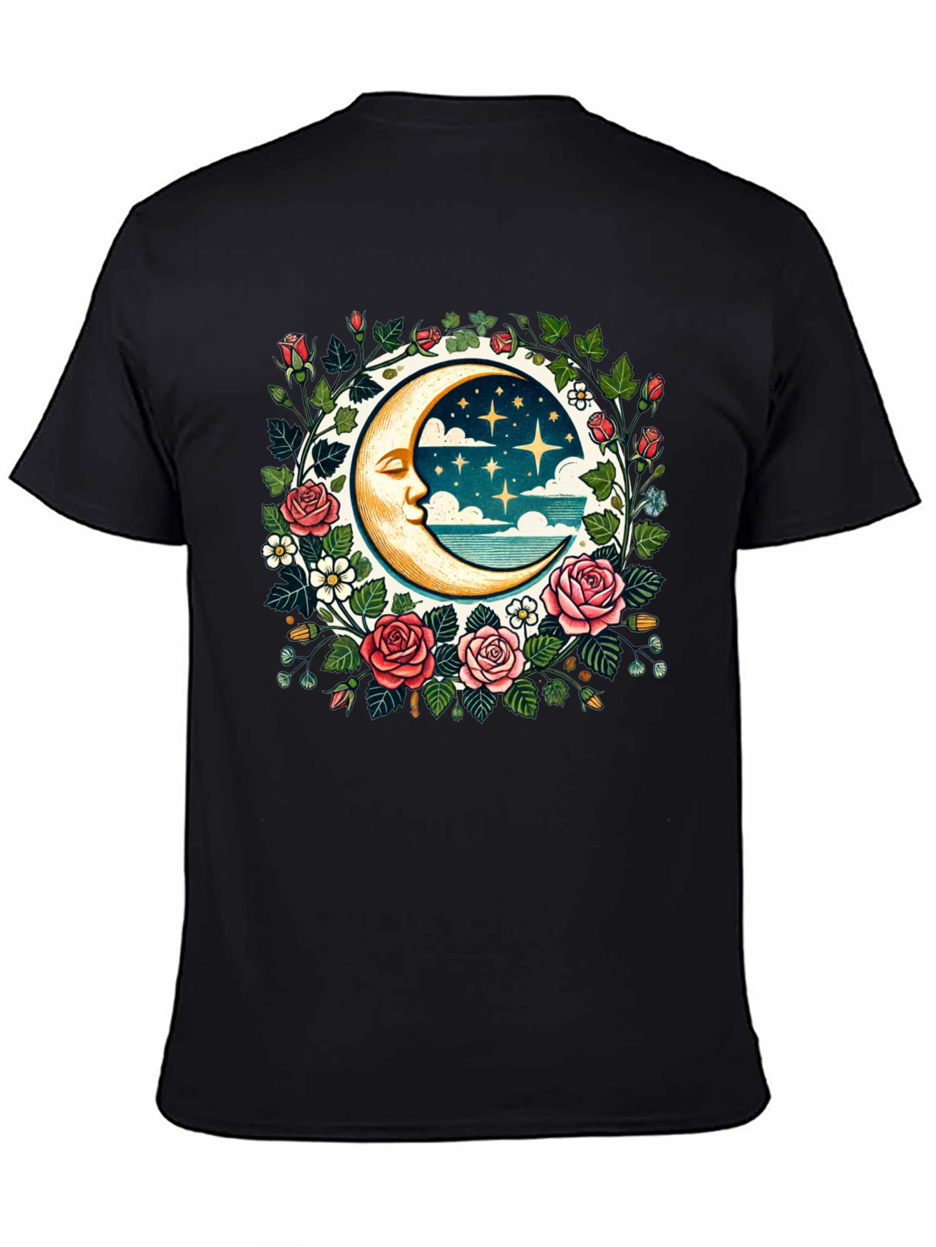 Floral Moon Graphic Tee - Celestial Style