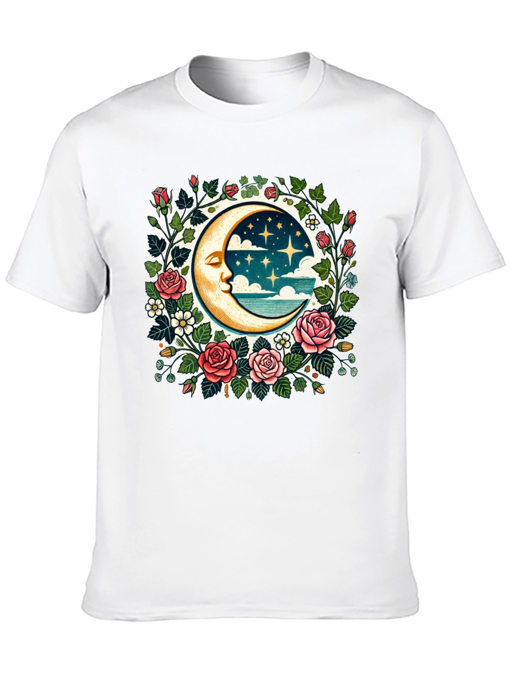 Floral Moon Graphic Tee - Celestial Style