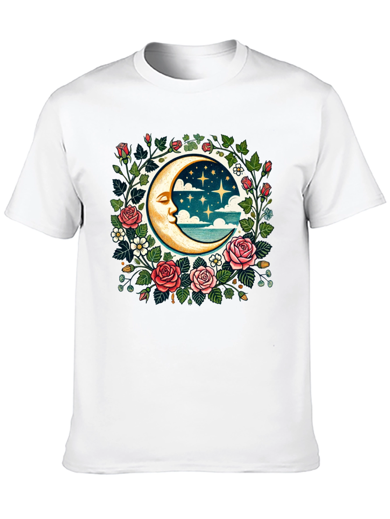 Floral Moon Graphic Tee - Celestial Style