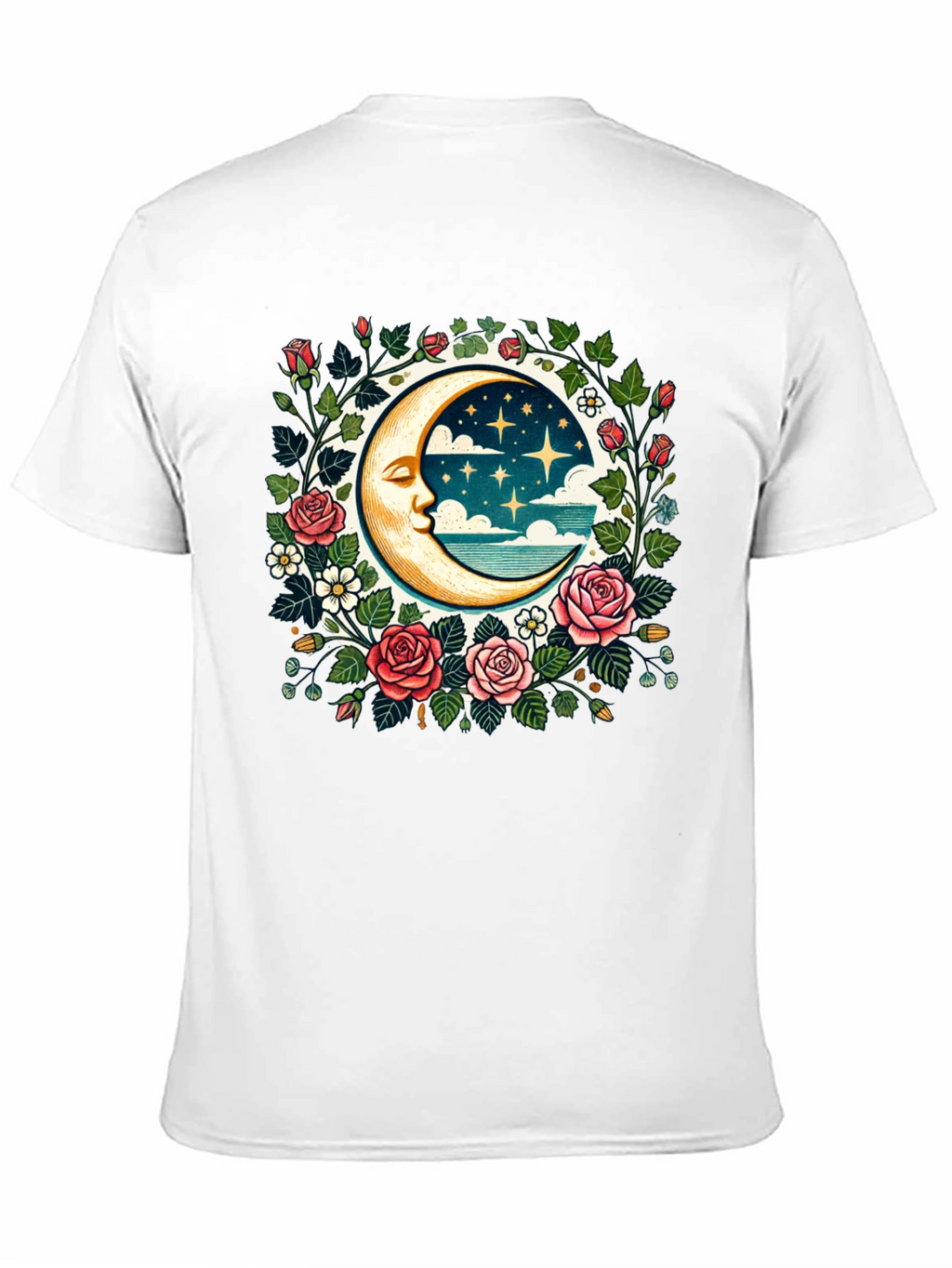 Floral Moon Graphic Tee - Celestial Style