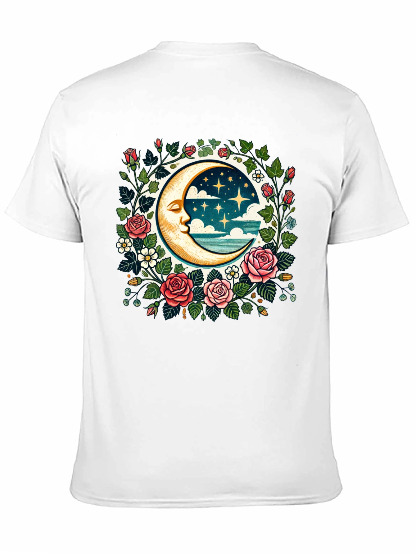 Floral Moon Graphic Tee - Celestial Style