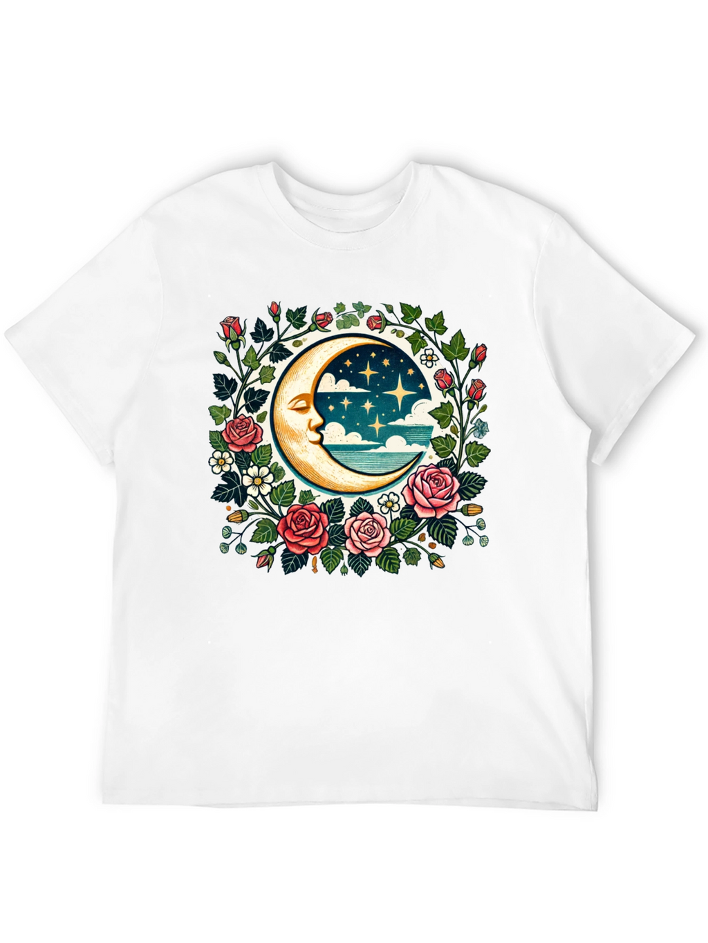Floral Moon Graphic Tee - Celestial Style