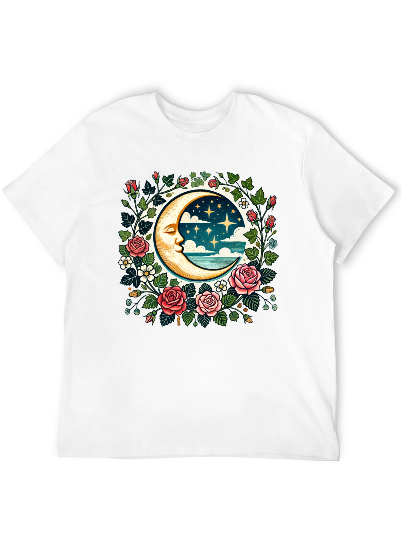 Floral Moon Graphic Tee - Celestial Style