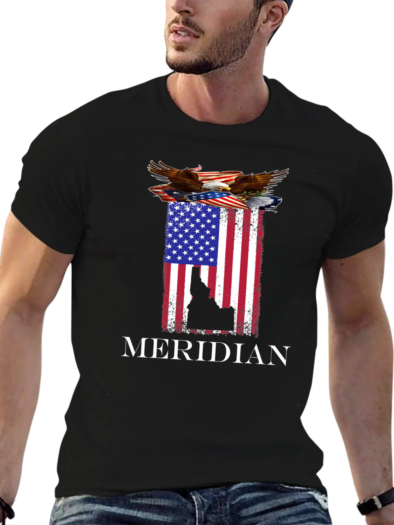 Meridian Idaho Eagle American Flag Graphic T-Shirt