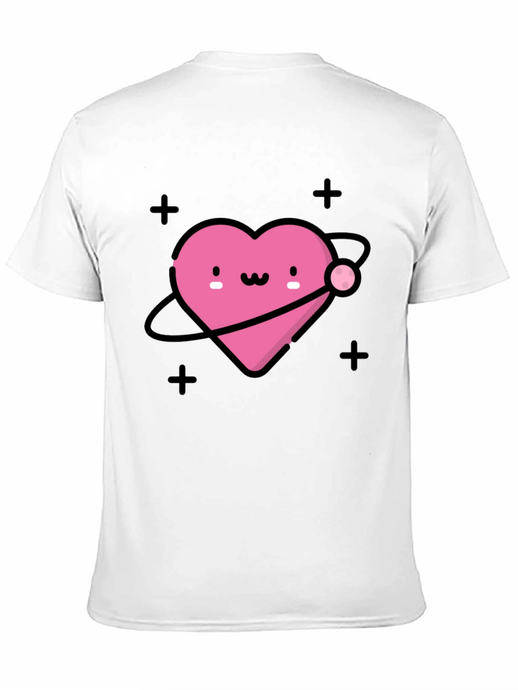 Cute Heart Planet Black T-Shirt