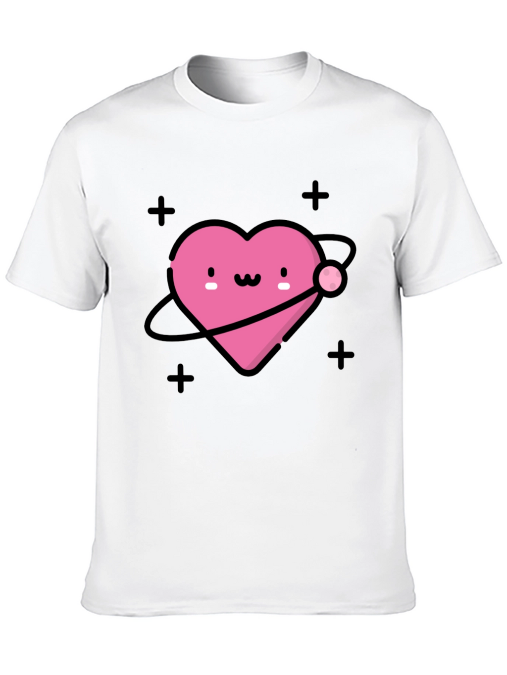 Cute Heart Planet Black T-Shirt