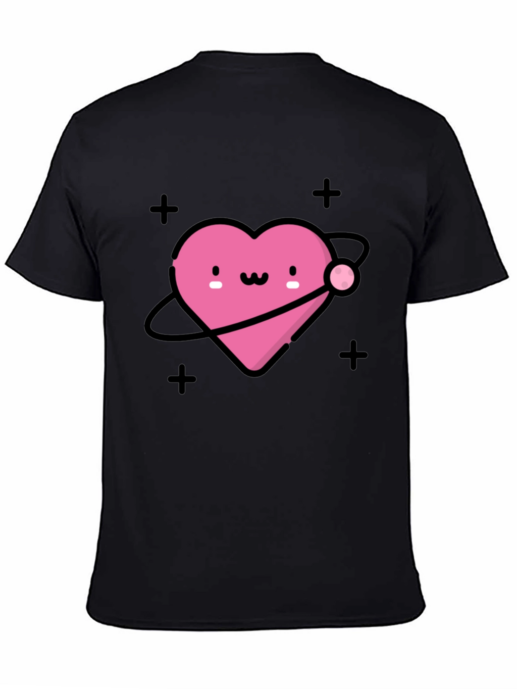 Cute Heart Planet Black T-Shirt