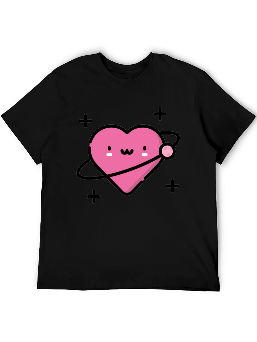 Cute Heart Planet Black T-Shirt