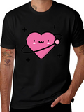 Cute Heart Planet Black T-Shirt