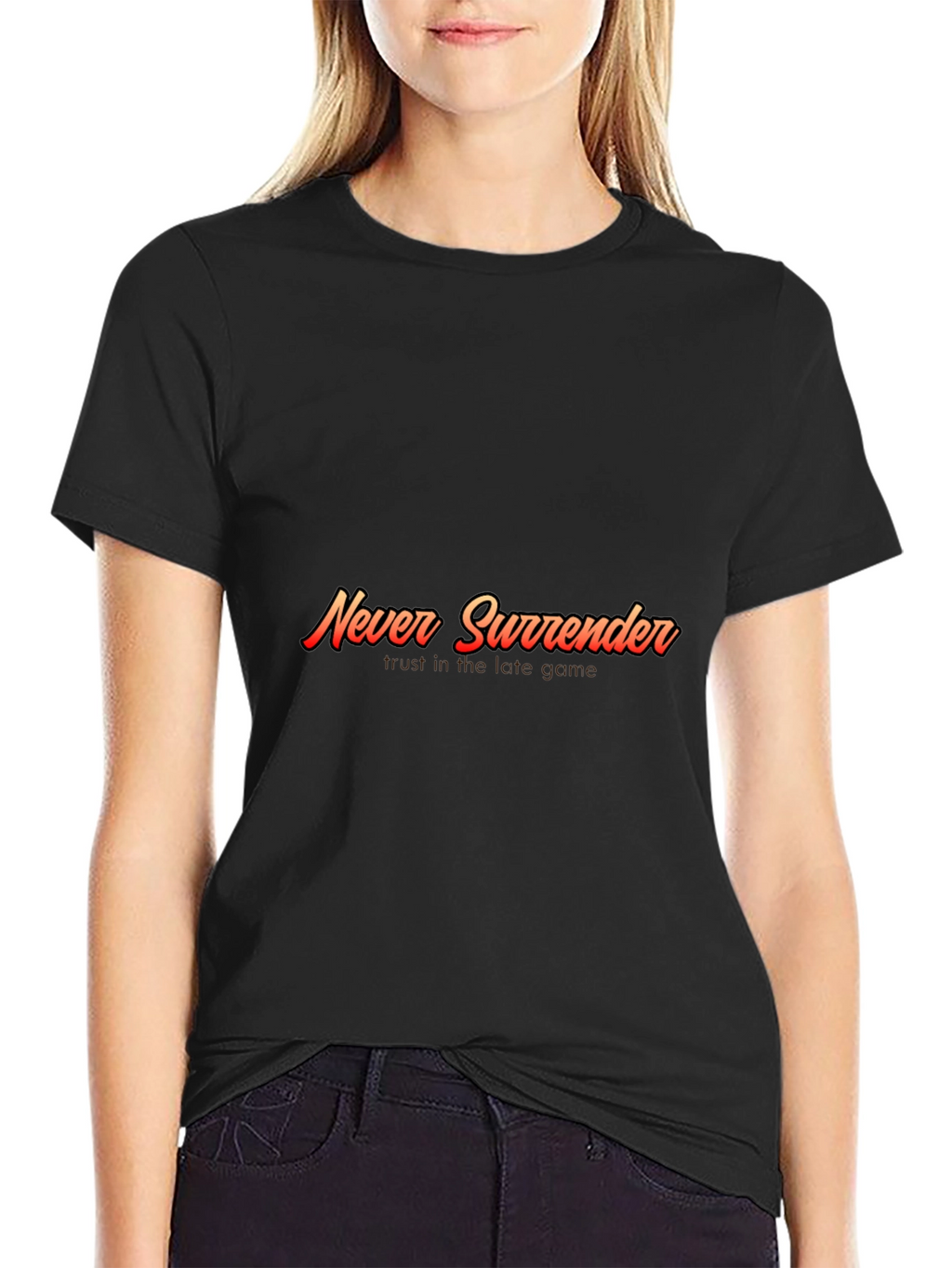 Never Surrender Graphic Tee - Motivational Black T-Shirt