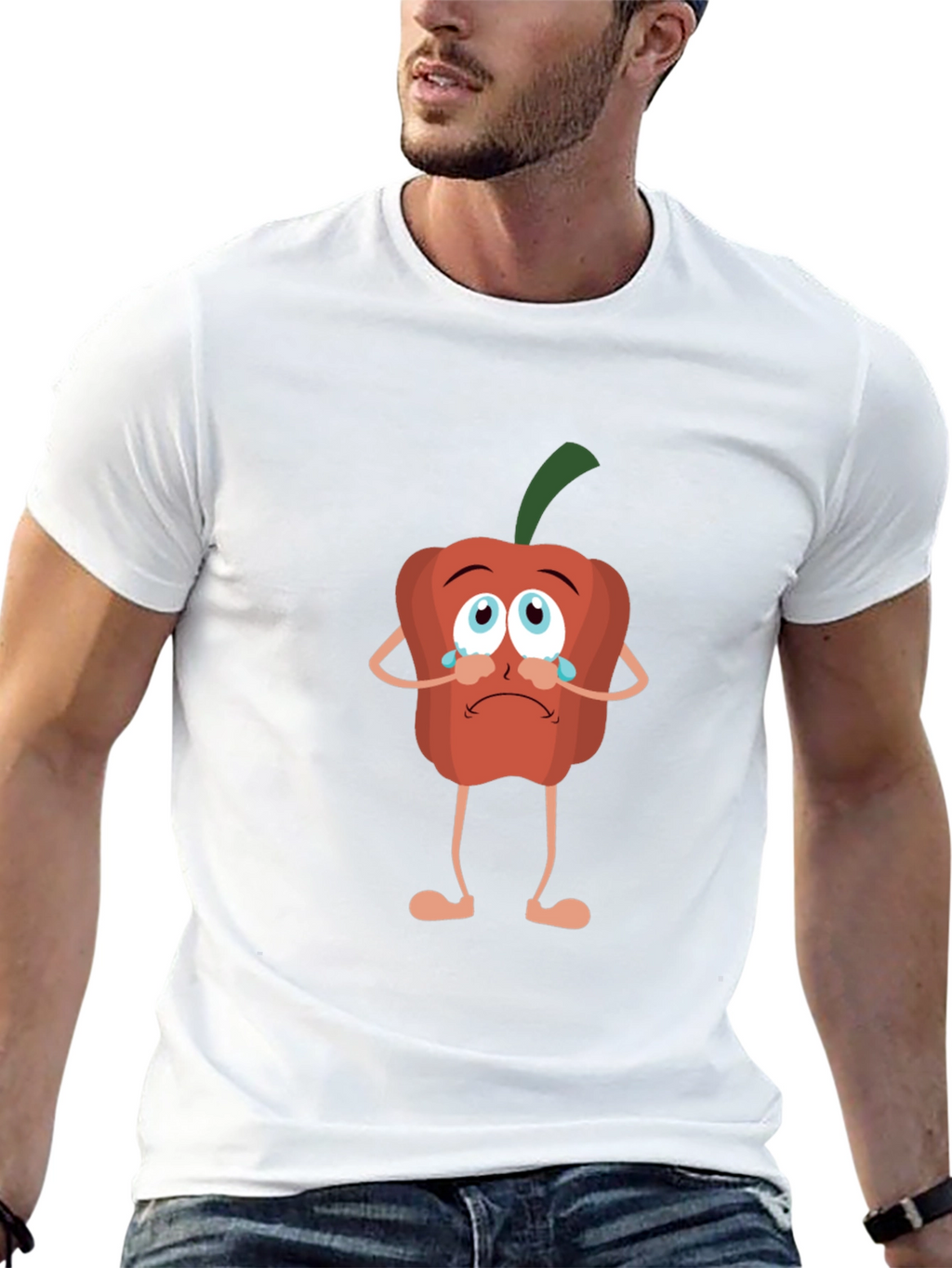 Sad Pepper Cartoon Black T-Shirt