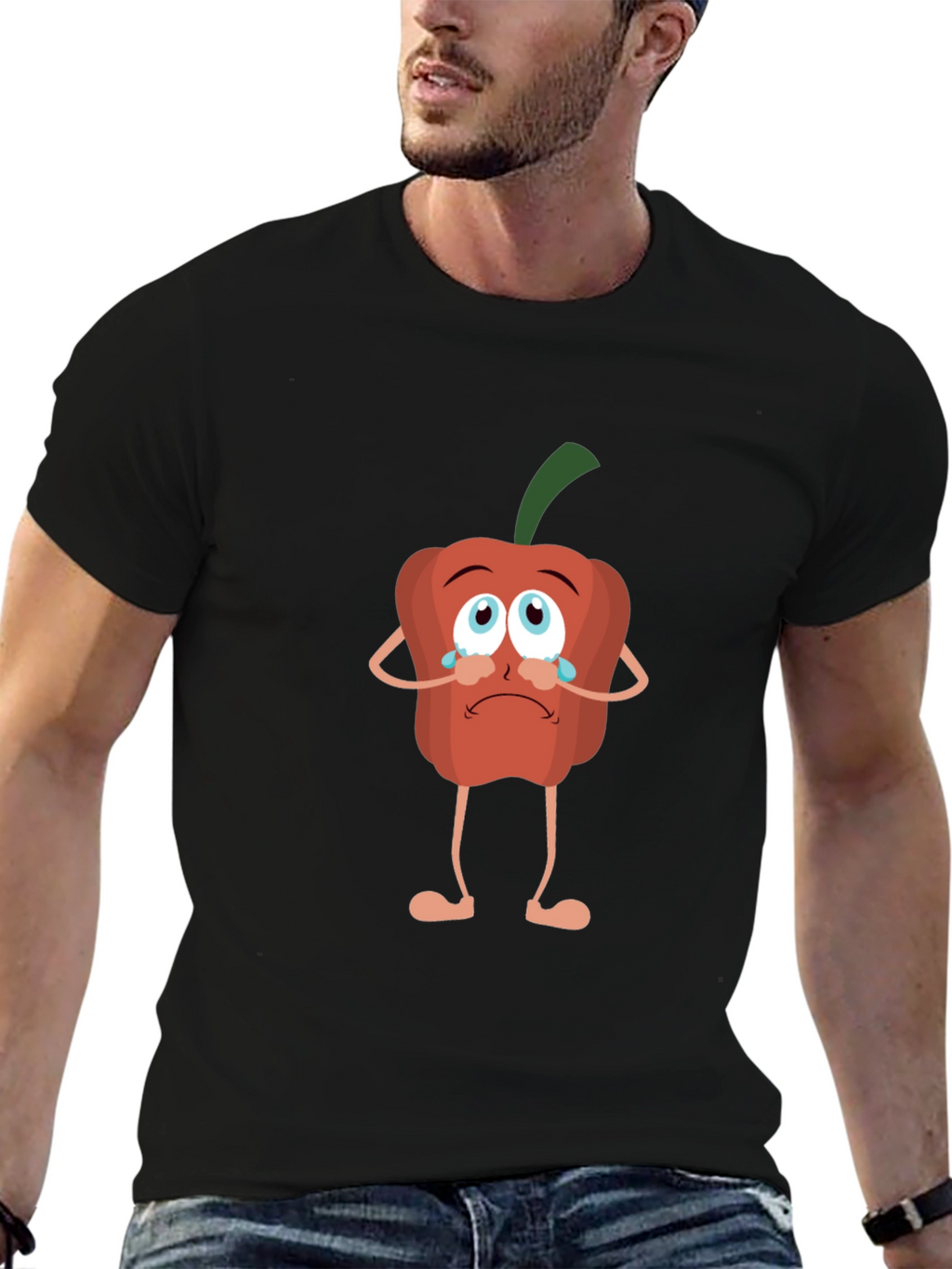 Sad Pepper Cartoon Black T-Shirt