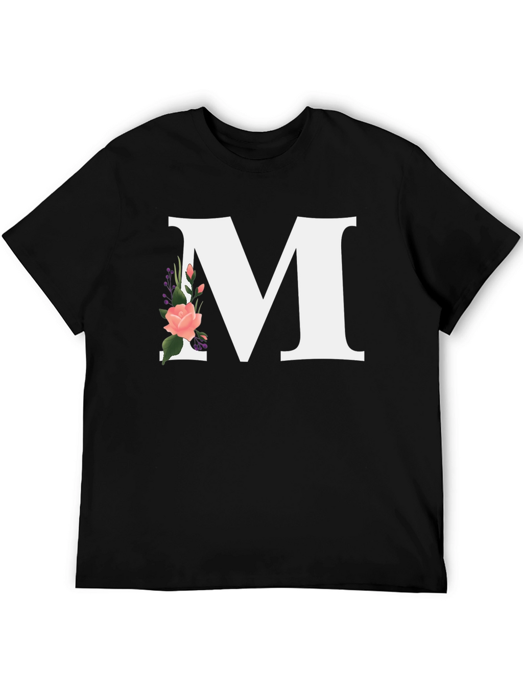 Letter M Floral Black T-Shirt