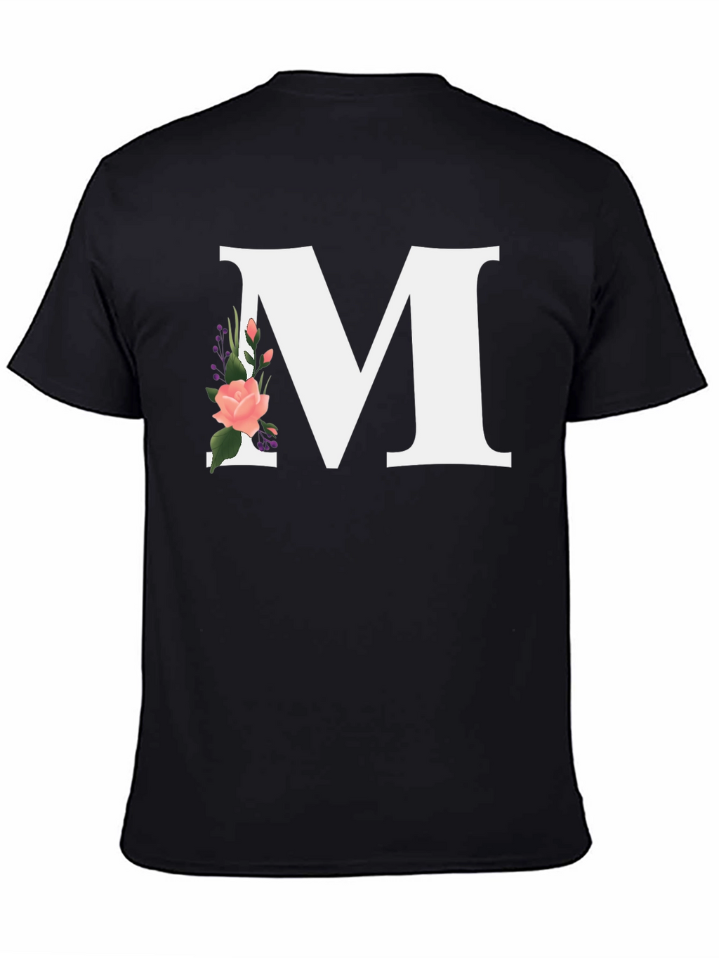 Letter M Floral Black T-Shirt