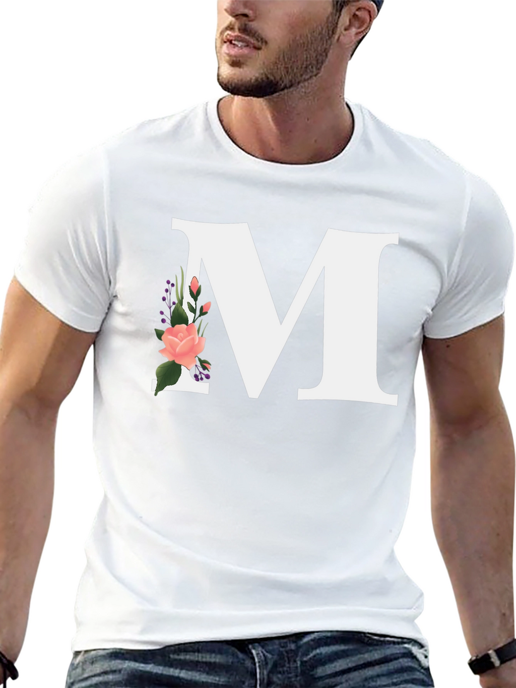 Letter M Floral Black T-Shirt