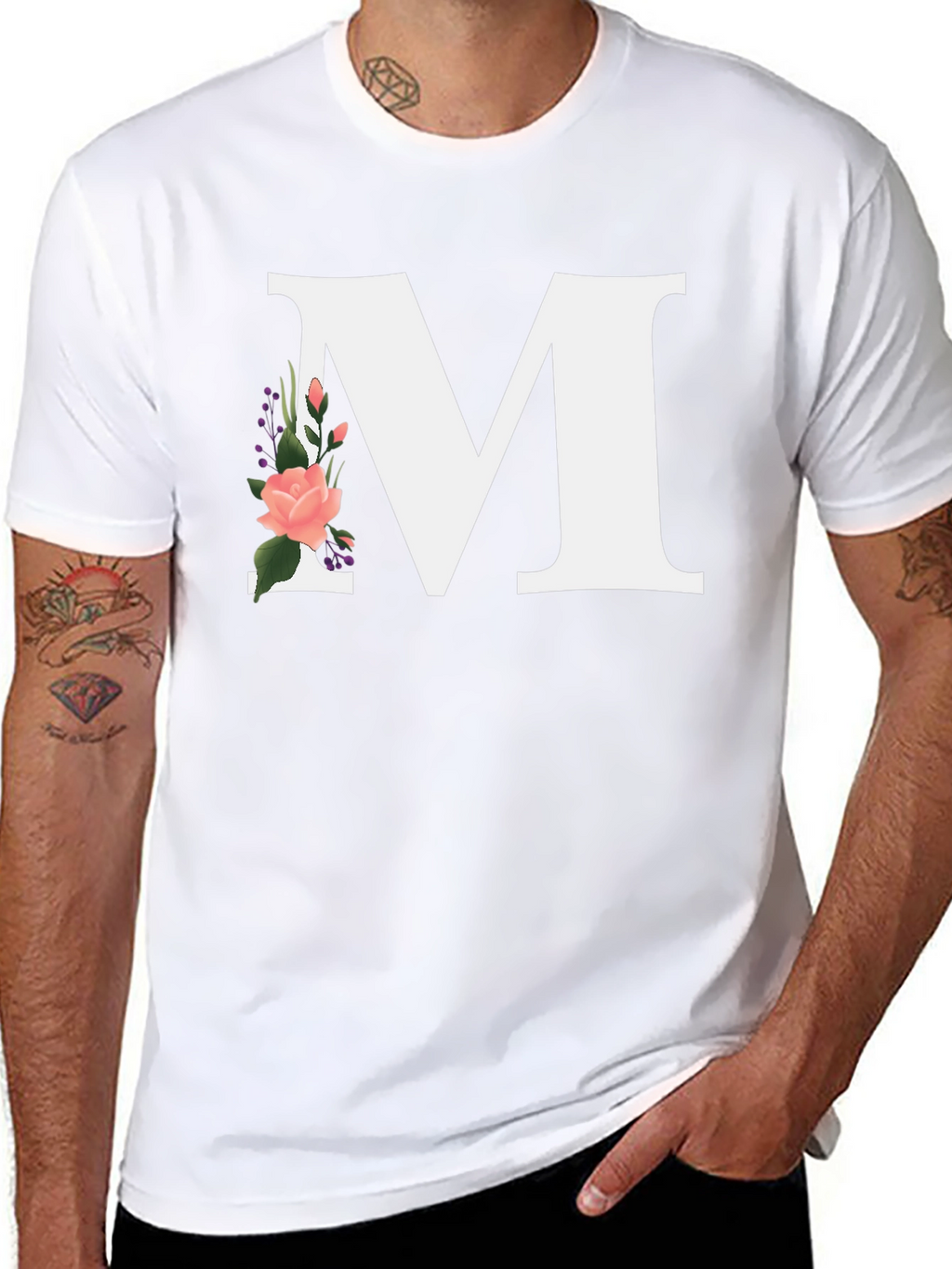 Letter M Floral Black T-Shirt