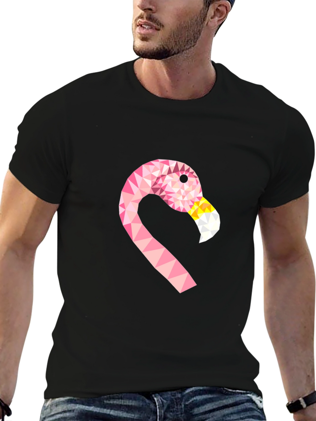 Geometric Flamingo Tee - Black Cotton Blend
