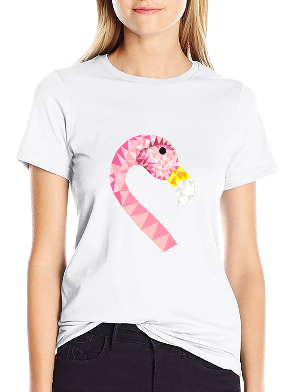 Geometric Flamingo Tee - Black Cotton Blend